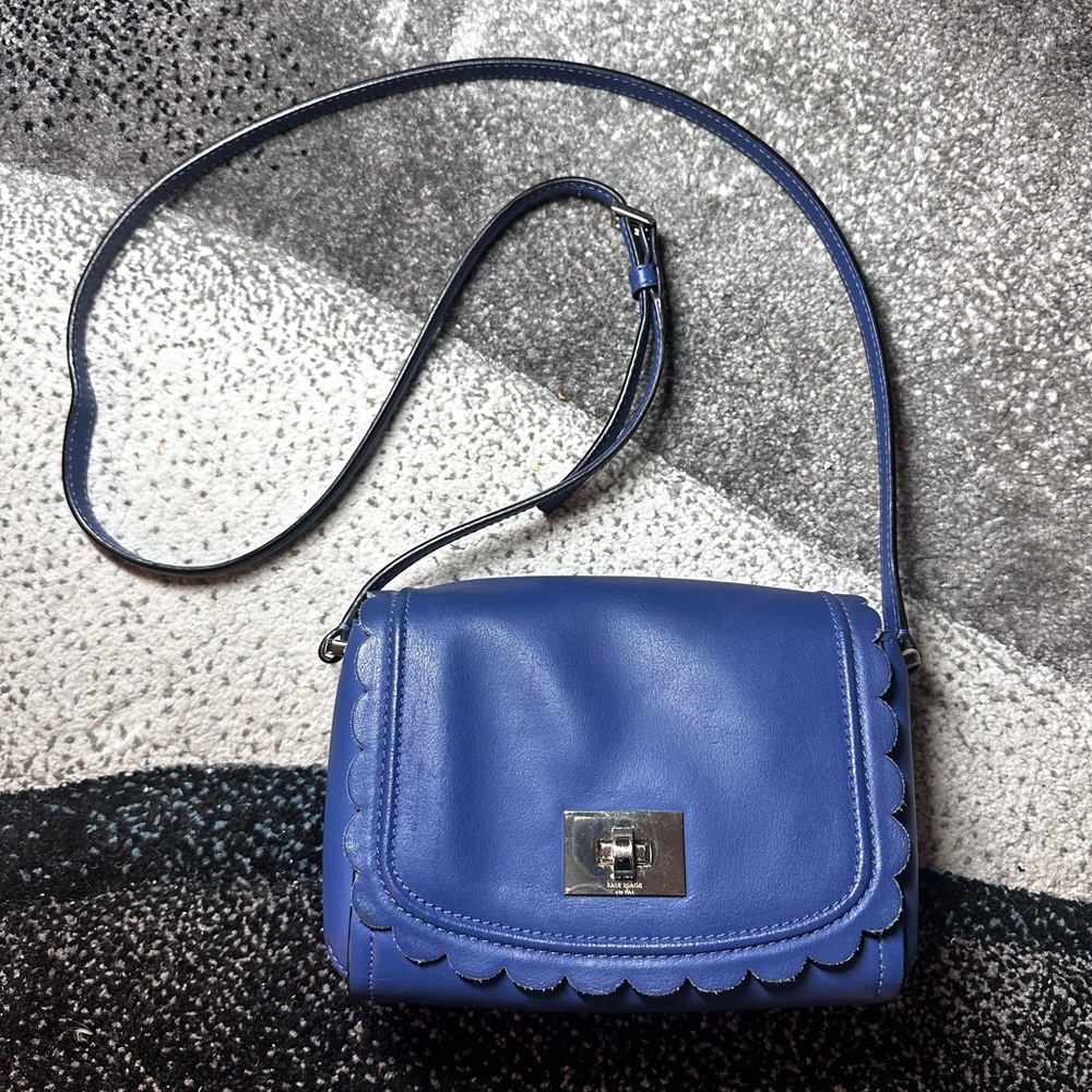 Bag| Kate Spade Blue Leather Crossbody Bag with Scalloped Edge